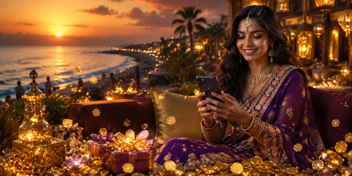 Mobile casino player enjoying Andar Bahar game beside the Goan beach